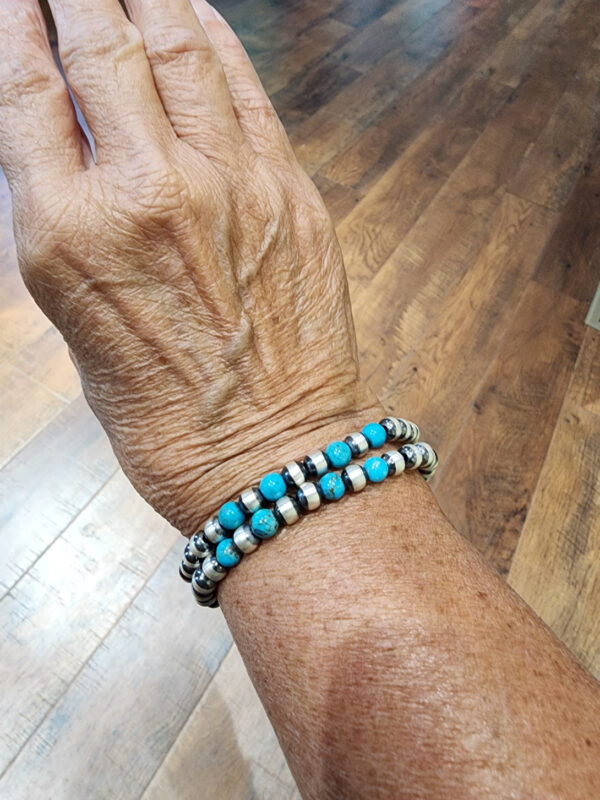 Red Skin Turquoise and Sterling Silver Stretch Bracelet