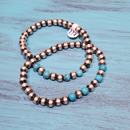 Red Skin Turquoise and Sterling Silver Stretch Bracelet