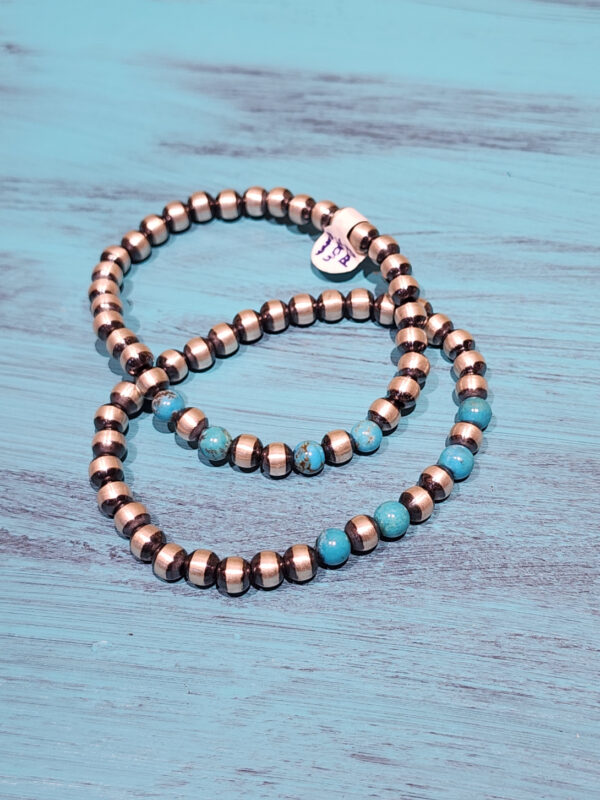 Red Skin Turquoise and Sterling Silver Stretch Bracelet