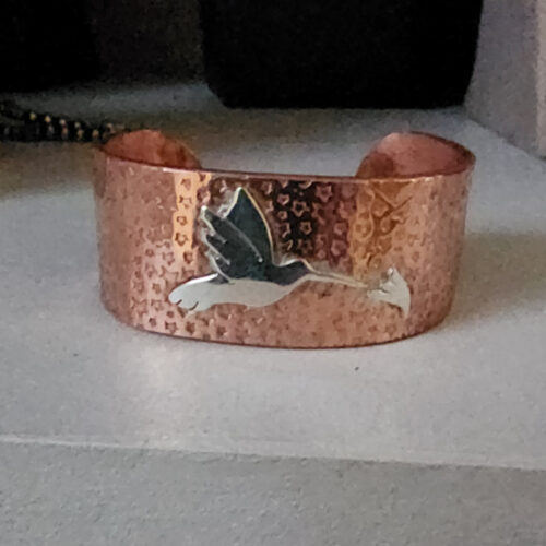 Copper Cuff with Sterling Silver Hummingbird