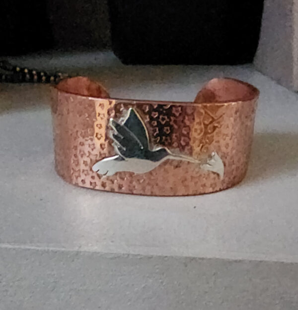 20260131_161738 Copper Cuff with Sterling Silver Hummingbird