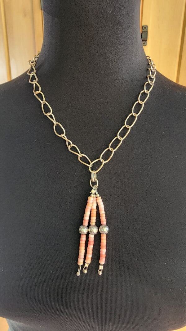 20260209_110656 Pink Conch Charm Pendant on Handmade Sterling Silver Paperclip Chain