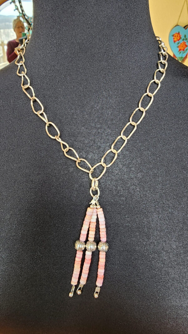 20260209_110706 Pink Conch Charm Pendant on Handmade Sterling Silver Paperclip Chain