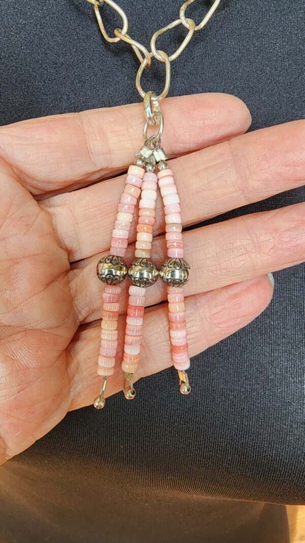 20260209_110712 Pink Conch Charm Pendant on Handmade Sterling Silver Paperclip Chain