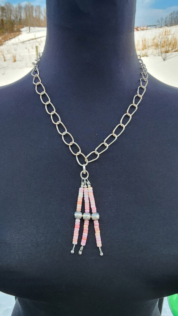 20260209_110821 Pink Conch Charm Pendant on Handmade Sterling Silver Paperclip Chain