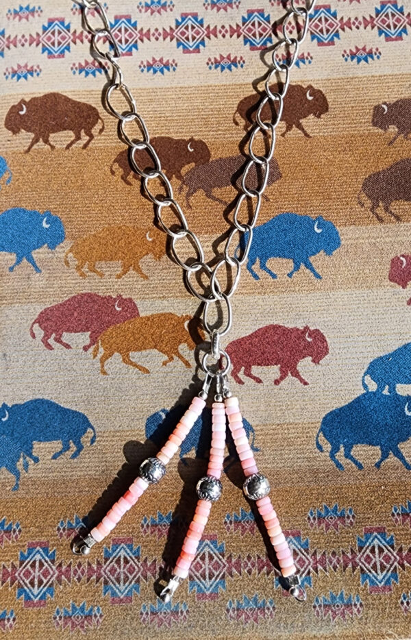 20260209_110908 Pink Conch Charm Pendant on Handmade Sterling Silver Paperclip Chain