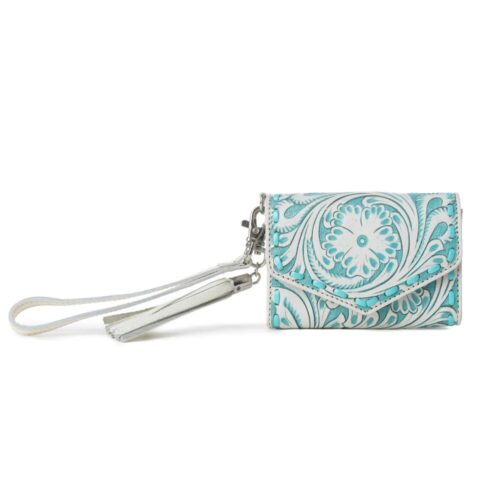 Elise Handtooled Leather Wallet in Western Cyan