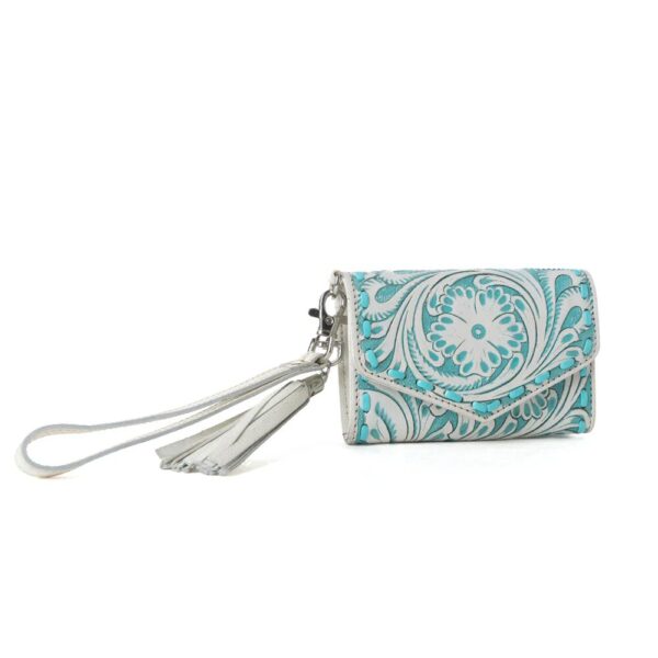 EliseCyan1 Elise Handtooled Leather Wallet in Western Cyan